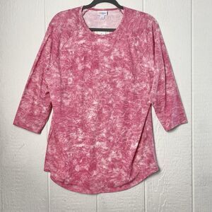 LulaRoe‎ Top Women’s Large Randy Pink White Tie Dye Raglan Sleeve Barbie Casual